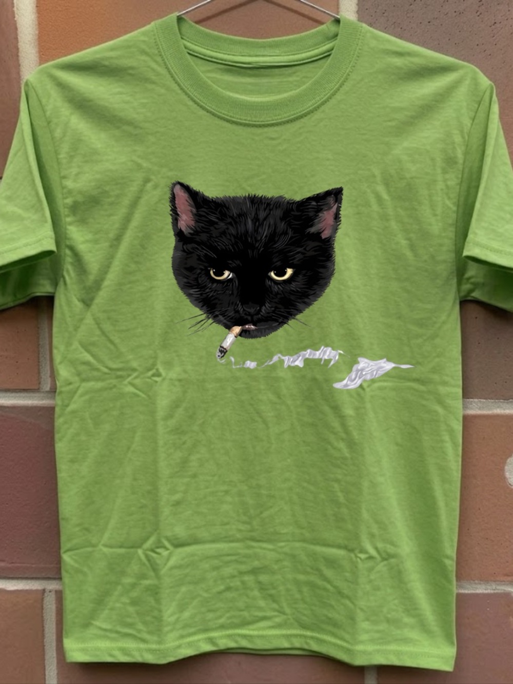 Black Cat Graphic Pet Tee in Lime Green - Unbranded